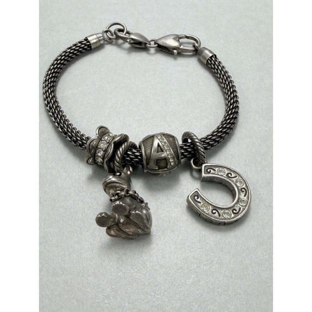 Brighton Charm Bracelet Dog Horseshoe Letter A Silver Tone Chain 7" - Picture 6 of 6